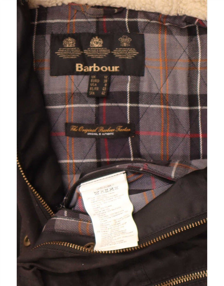 Barbour Dame Hætte Vokset Bomuldsjakke UK 12 Medium Sort