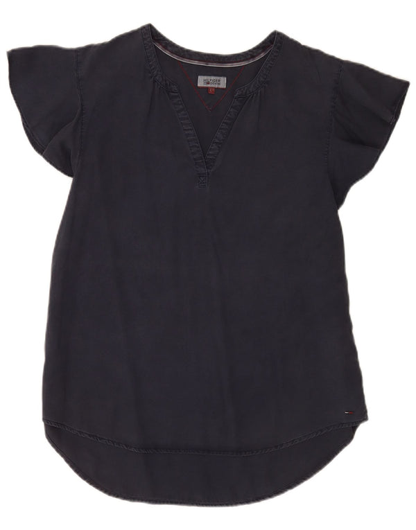 Tommy Hilfiger Dame Bluse Top UK 14 Large Navy Blue Lyocell
