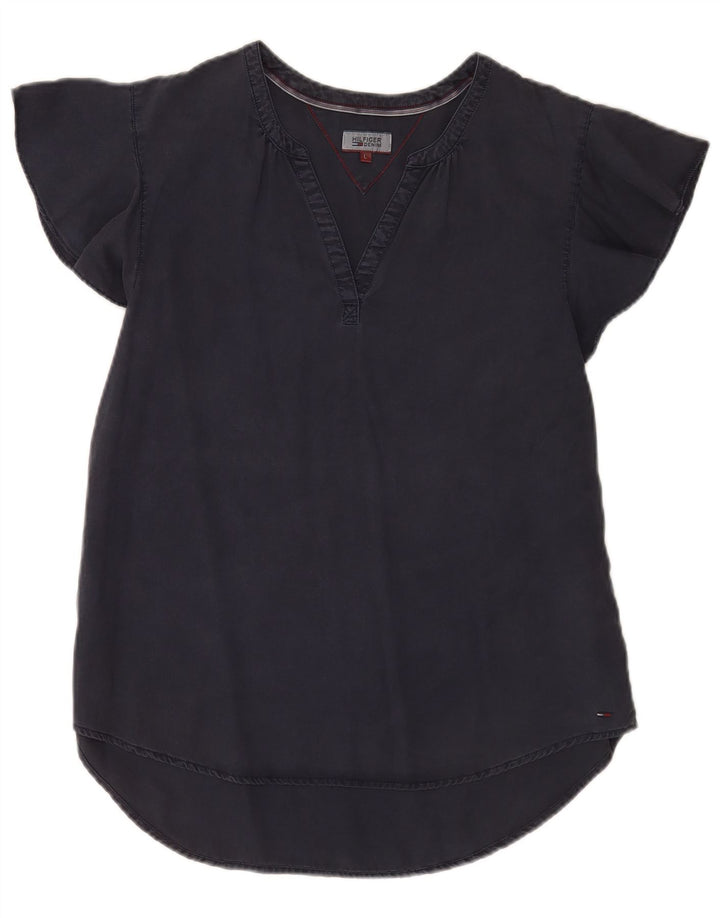 Tommy Hilfiger Dame Bluse Top UK 14 Large Navy Blue Lyocell