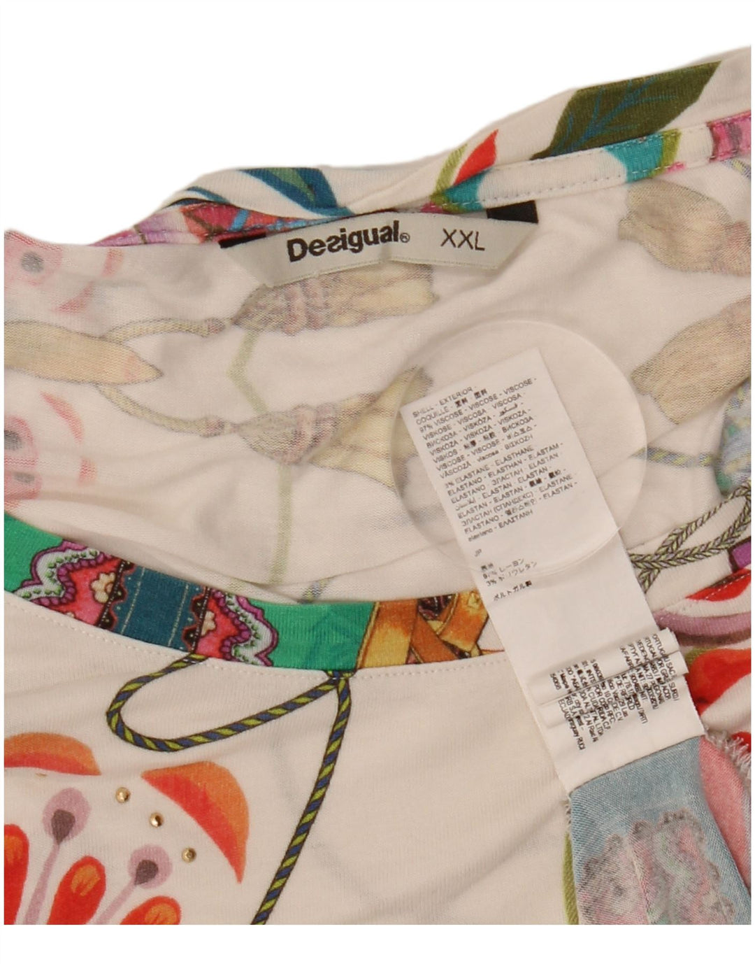 DESIGUAL Grafisk T-shirt top til kvinder UK 20 2XL flerfarvet blomsterviscose