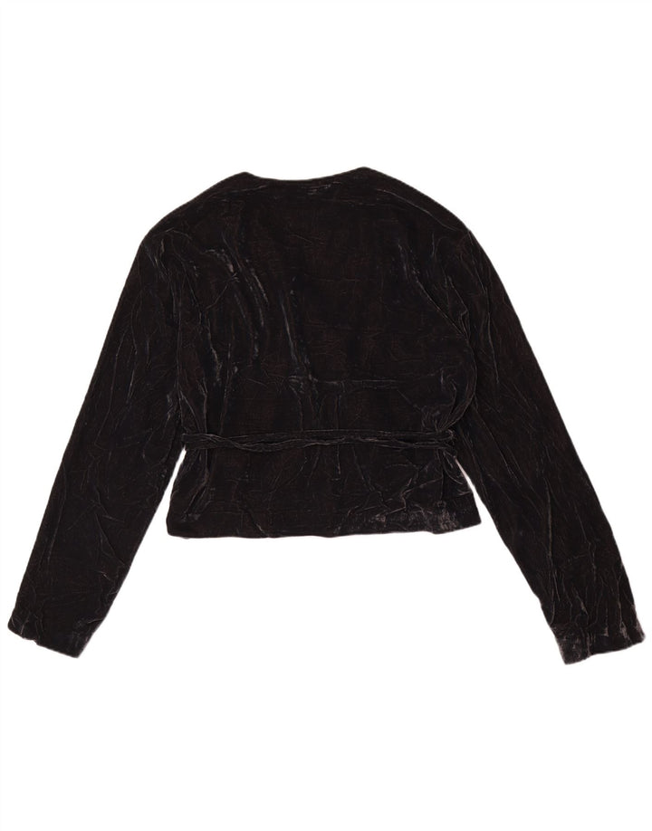 Zara Womens Wrap Velour Cardigan Top UK 14 Medium Black Polyester