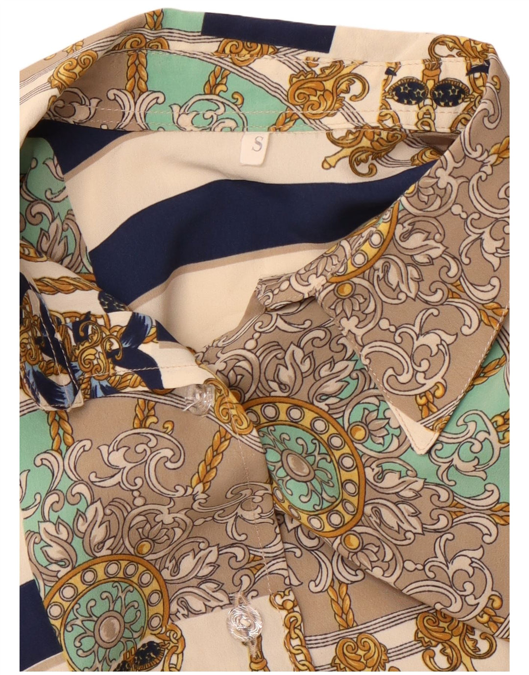 Vintage kvinders abstrakt mønster Oversized skjortebluse UK 10 Small Beige