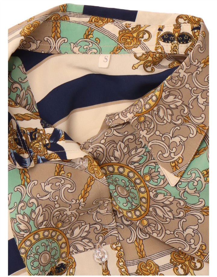 Vintage kvinders abstrakt mønster Oversized skjortebluse UK 10 Small Beige