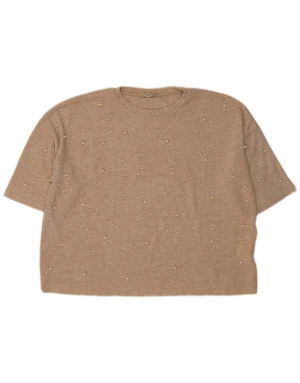 Zara Dame Trafaluc Oversized T-Shirt Top UK 14 Medium Beige Flecked