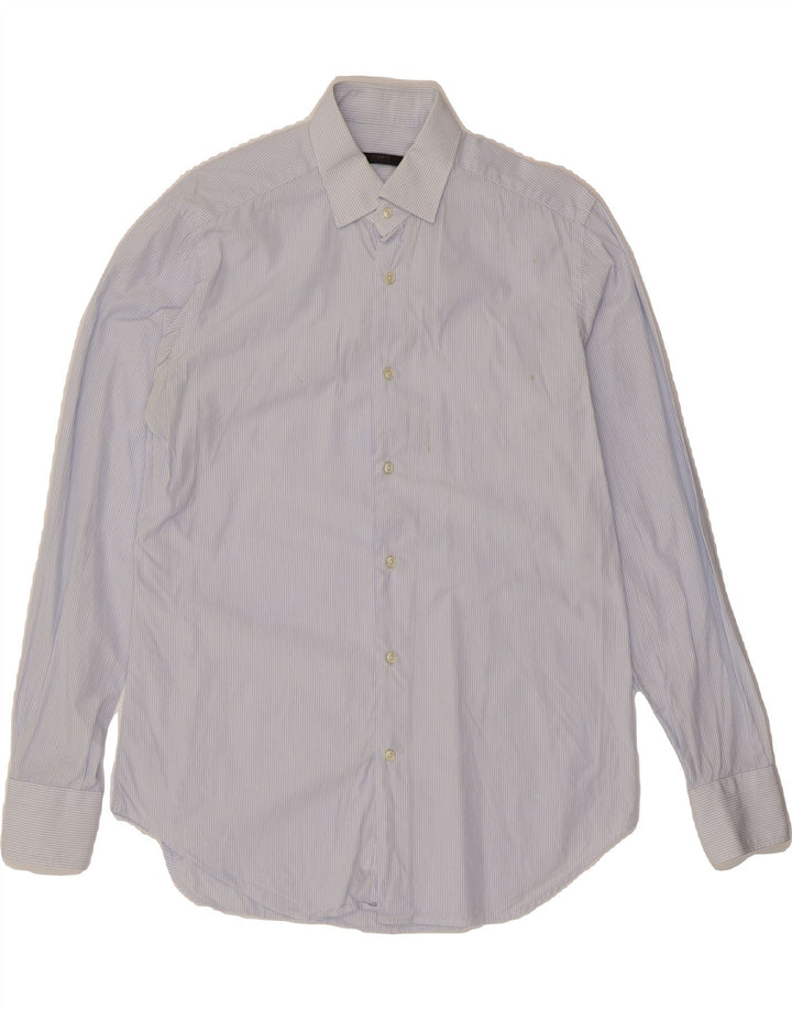 UNGARO Mens Shirt Size 41 16 Large Blue Pinstripe Cotton Vintage Ungaro and Second-Hand Ungaro from Messina Hembry 