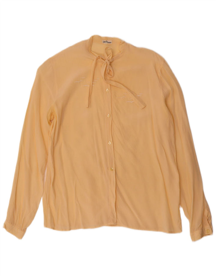 Vintage Dame Front Tie Shirt Bluse IT 46 Large Yellow Silk