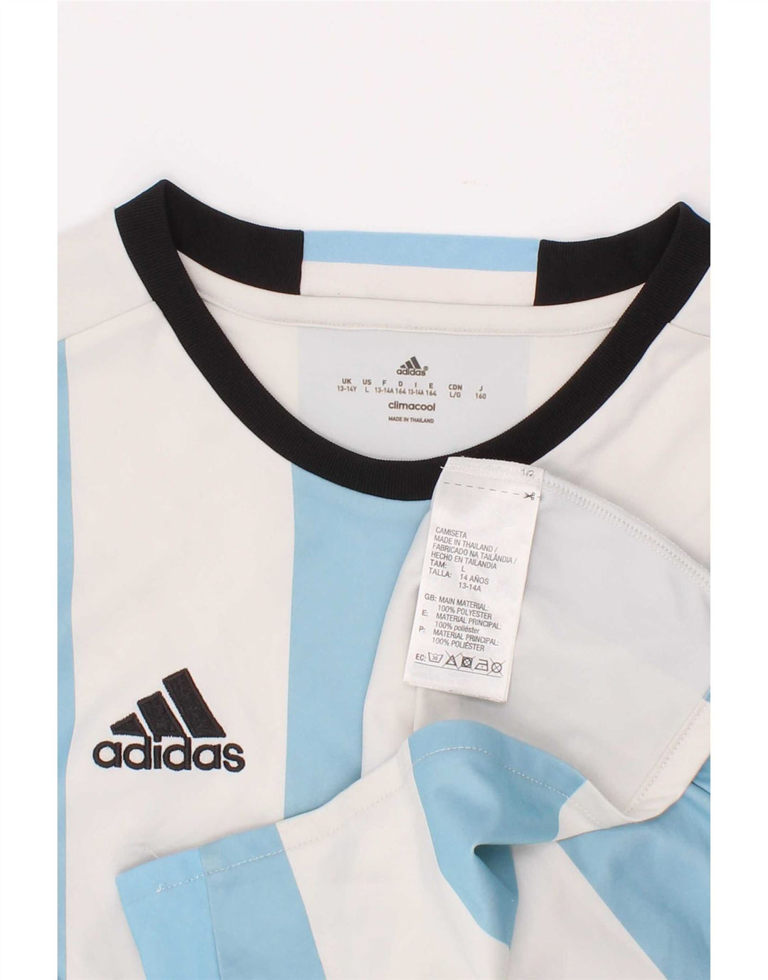 Adidas Boys Climacool T-Shirt Top 13-14 År Blå Stribet Polyester