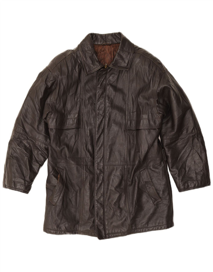 VINTAGE Herre Læderjakke IT 52 XL Sort Læder