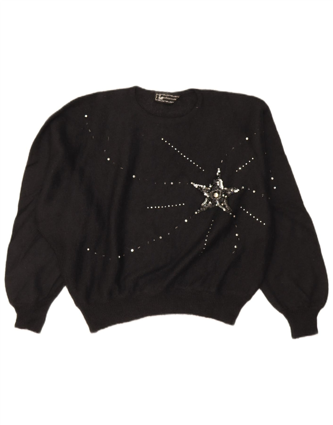 Vintage Kvinders Oversized Crop Crew Neck Jumper Sweater IT 46 Large Black