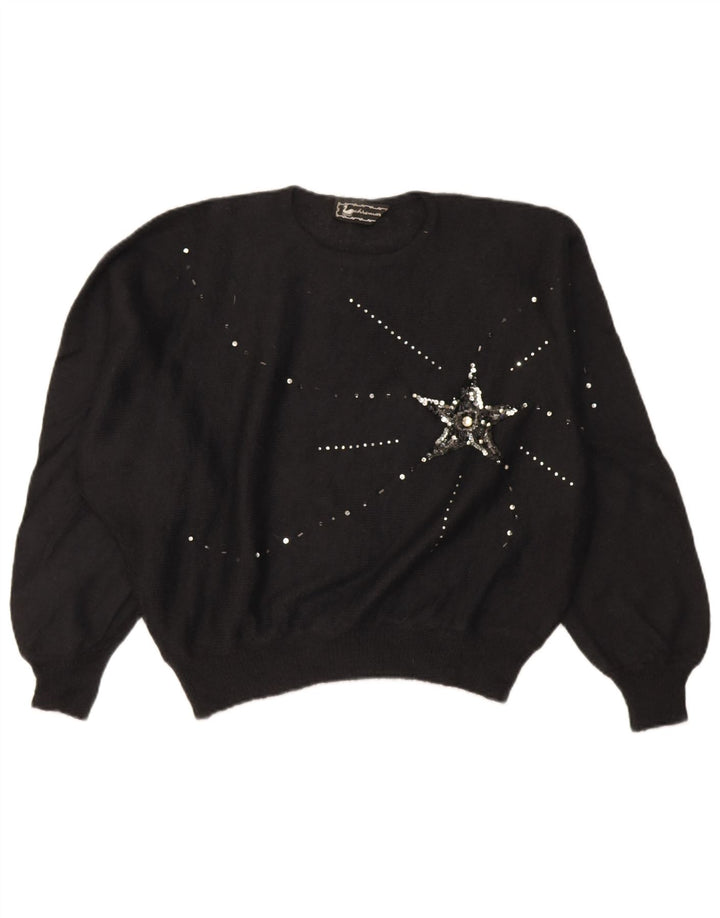 Vintage Kvinders Oversized Crop Crew Neck Jumper Sweater IT 46 Large Black