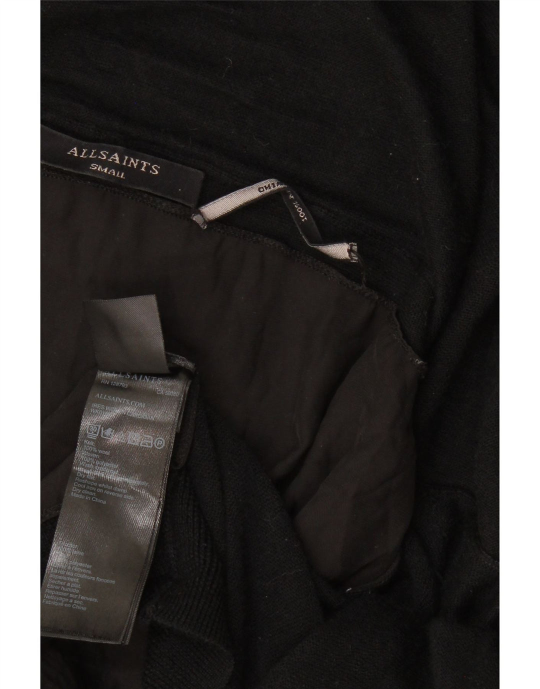 ALL SAINTS Dame Asymmetrisk Åben Cardigan Sweater UK 10 Lille Sort Uld