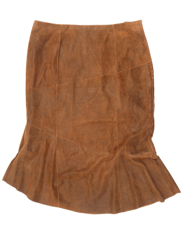 Vintage Dame Læder Havfrue Nederdel UK 24 4XL W42 L36 Brun Læder