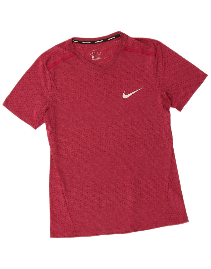 NIKE Mens Dri Fit T-Shirt Top Medium Burgundy Polyester