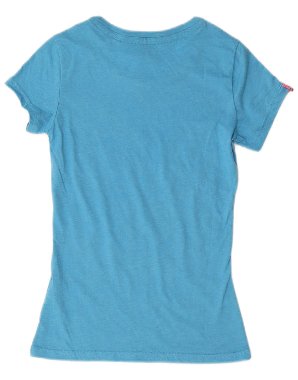Superdry grafisk T-shirt top til kvinder 6 XS blå bomuld