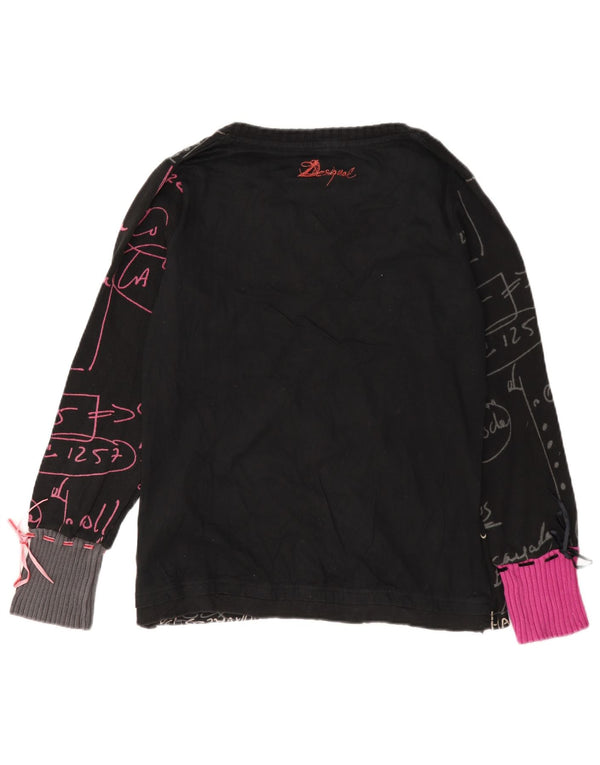 Desigual Womens Grafisk Top Langærmet UK 18 XL Sort Bomuldshjerte