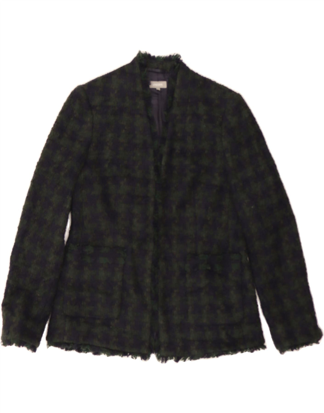 JAEGER Womens Open Blazer Jacket UK 12 Medium Green Houndstooth Acrylic Vintage Jaeger and Second-Hand Jaeger from Messina Hembry 