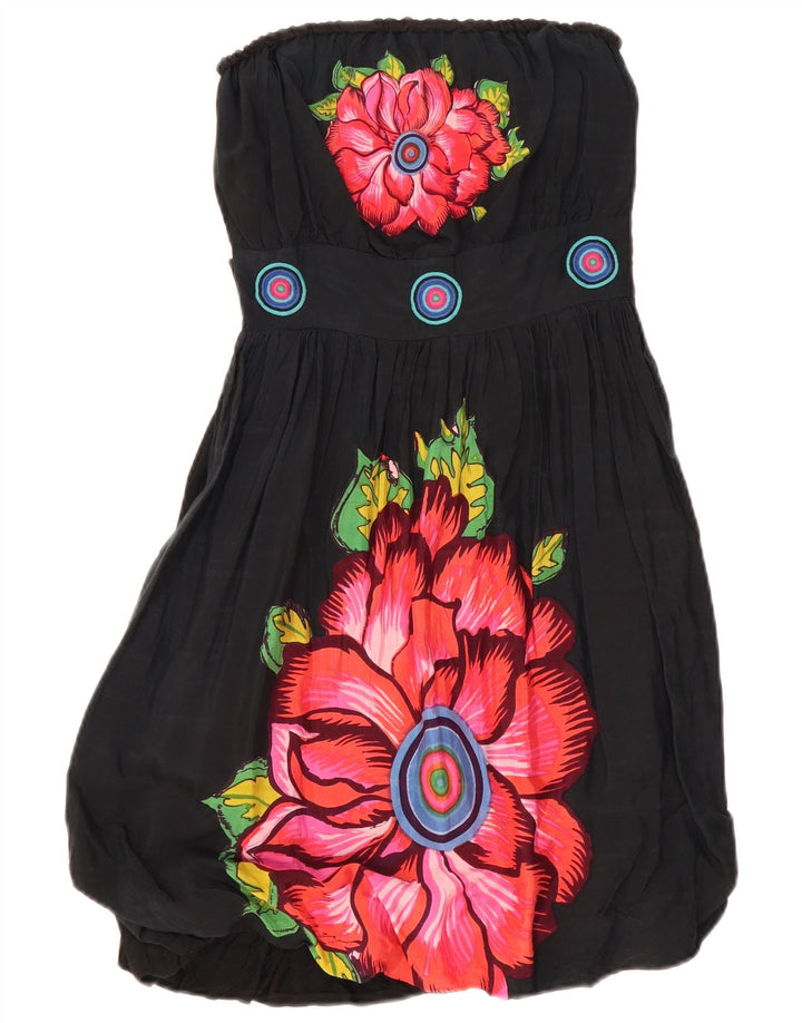 DESIGUAL Kvinders grafisk stropløs boblekjole EU 38 Medium Black Floral