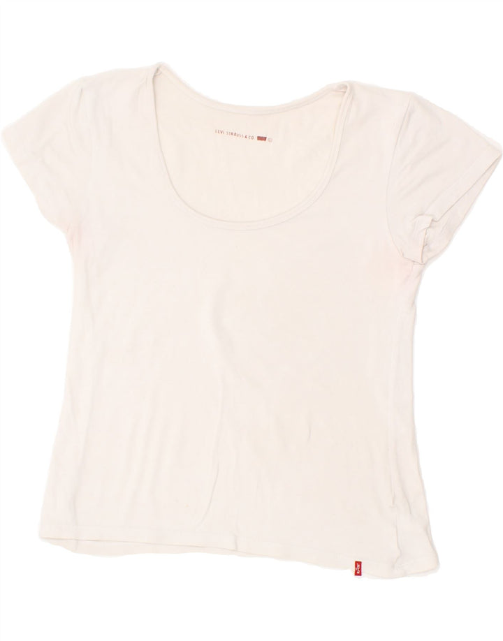 LEVI'S Womens Crop T-Shirt Top UK 14 Large White Cotton Vintage Levi's and Second-Hand Levi's from Messina Hembry 