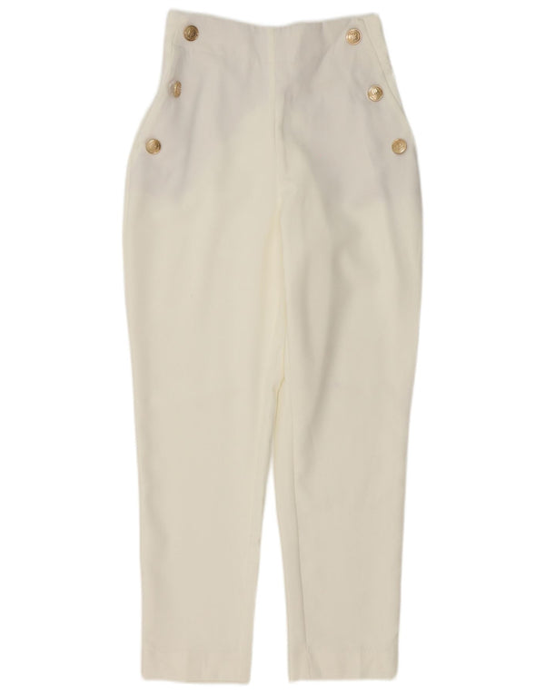 Zara Kvinders Højtaljede Tilspidsede Casual Bukser XS W24 L27 Hvid Polyester