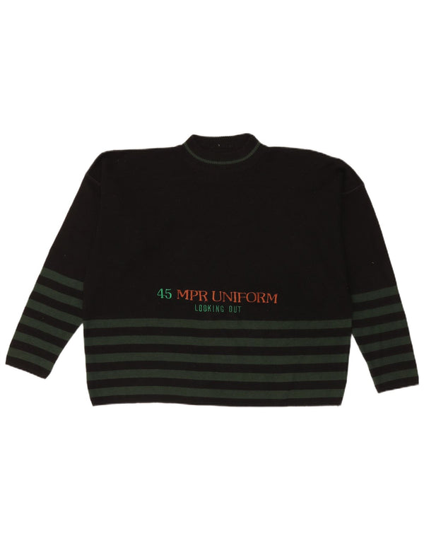 Vintage Kvinders Grafisk Turtle Neck Jumper Sweater UK 16 Stor Sort Stribet