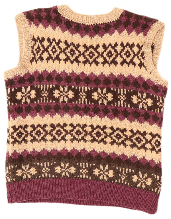 Vintage Dame Crop Vest Tank Top UK 12 Medium Beige Fair Isle