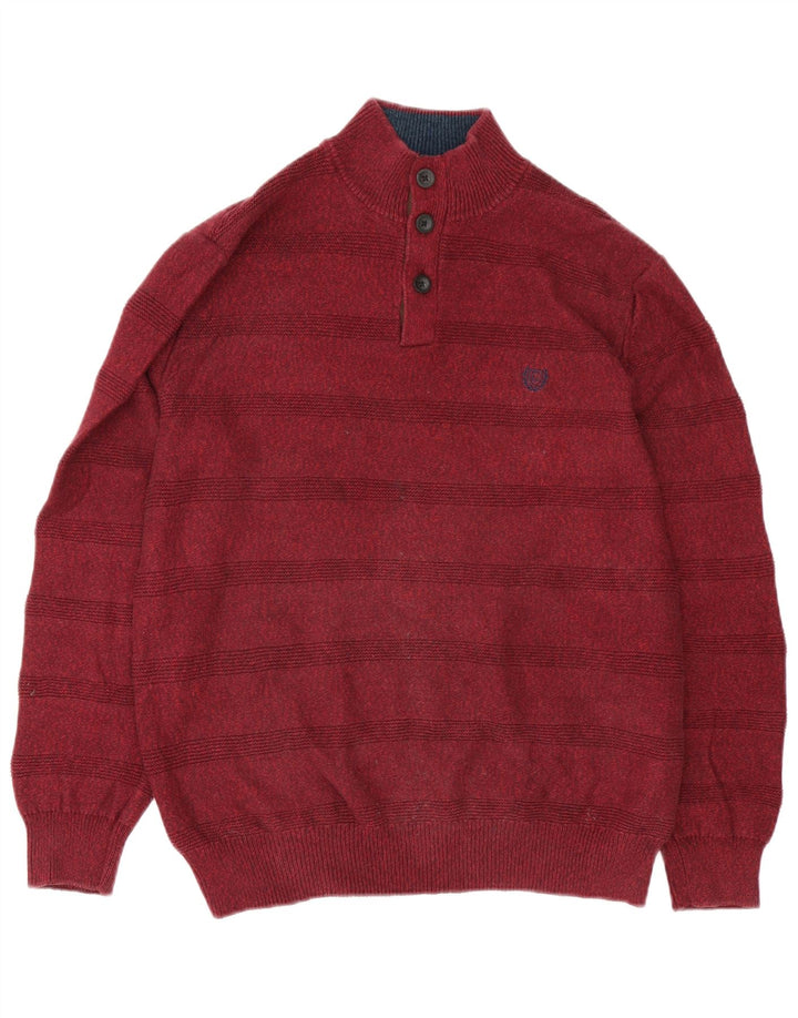 Chaps Herre Button Neck Jumper Sweater Medium Bourgogne stribet bomuld