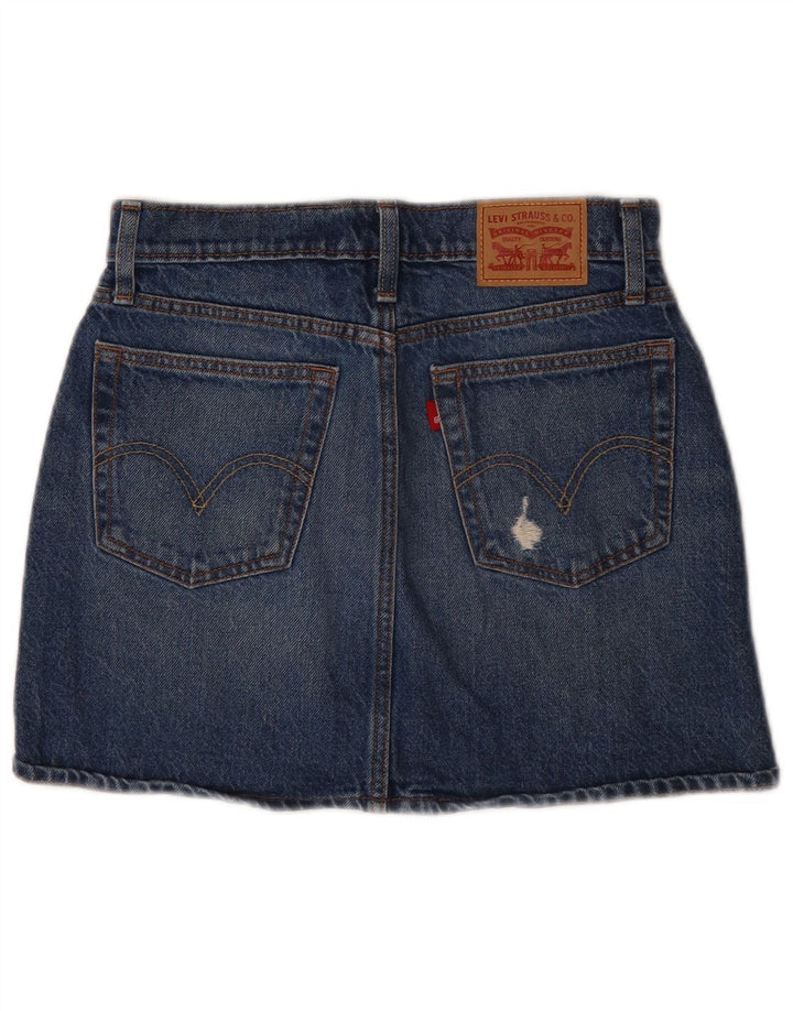 LEVI'S Womens Distressed Denim Skirt W26 Small Blue Cotton