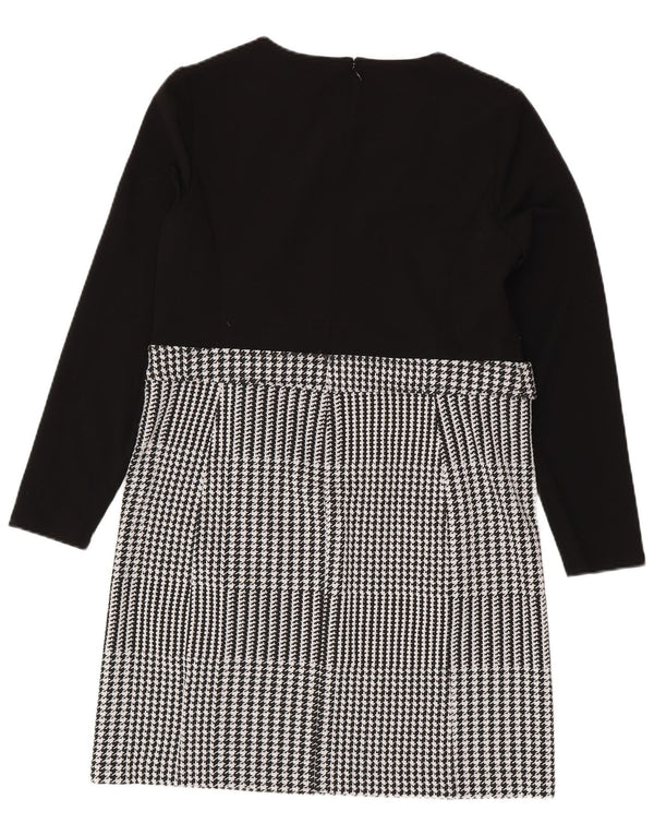 Dkny Dame Langærmet Skede Kjole US 14 XL Sort Houndstooth Classic