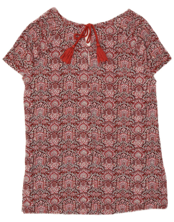 Fat Face Dame Tunika Top UK 12 Medium Red Floral Viscose