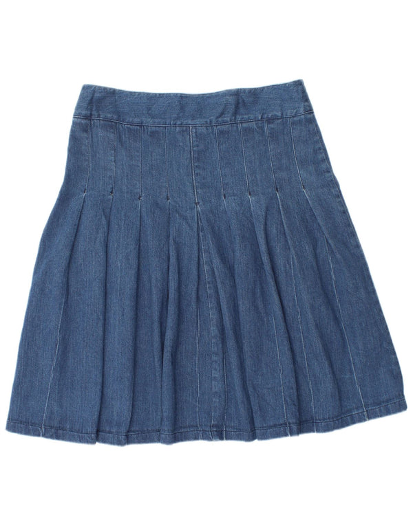 Laura Ashley Kvinder plisseret denimnederdel UK 10 Small W30 Blue Cotton