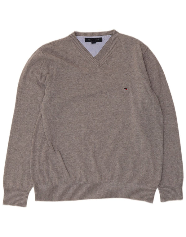 Tommy Hilfiger Dame V-hals sweater UK 14 Medium Grå