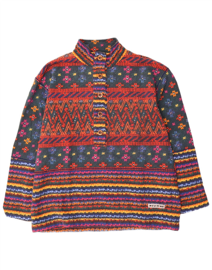 Møde Herre Button Neck Sweatshirt Jumper Stor Flerfarvet Stribet