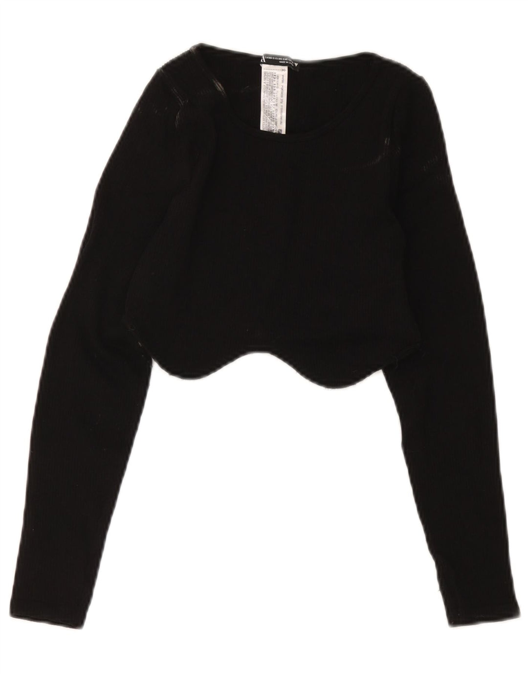Zara Womens Crop Top Langærmet UK 4 XS Sort Polyamid