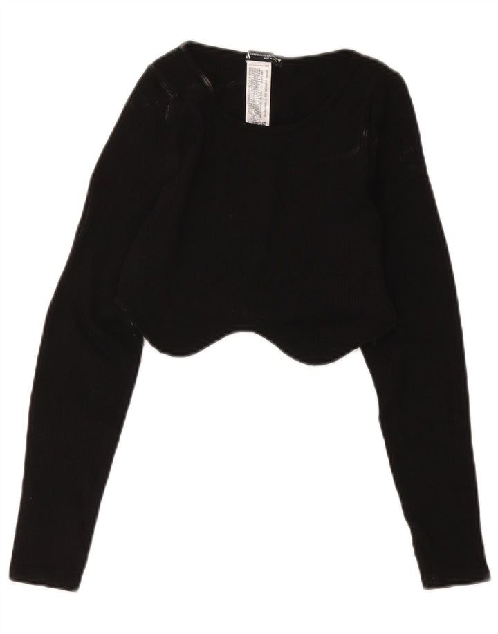 Zara Womens Crop Top Langærmet UK 4 XS Sort Polyamid