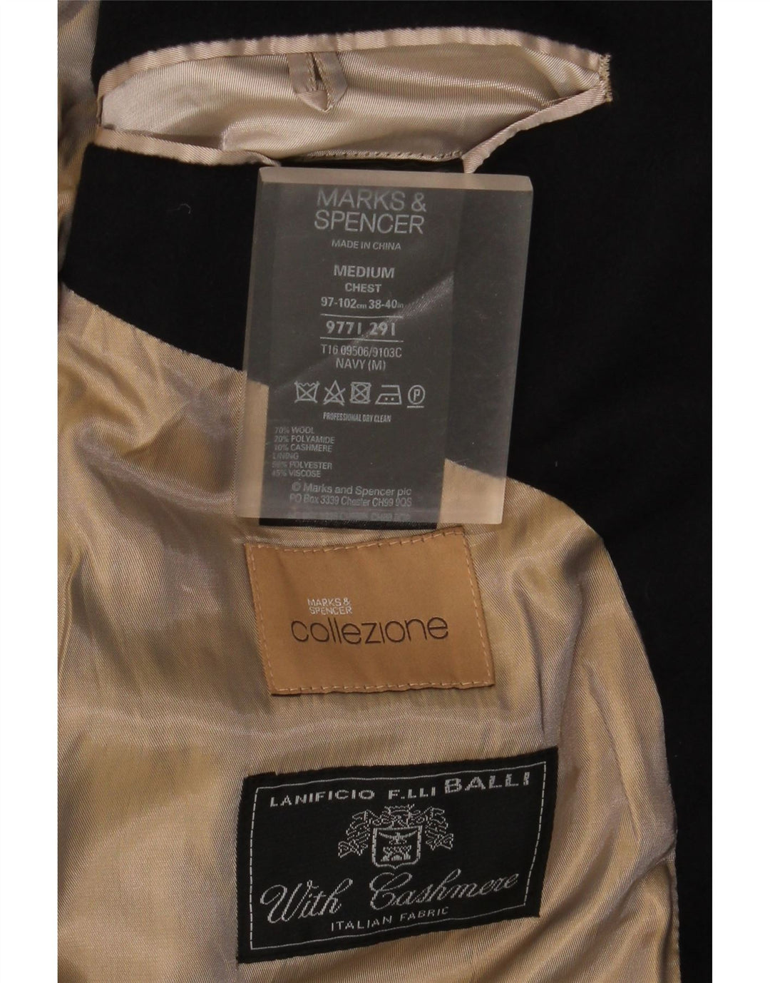 Marks & Spencer Herre Overfrakke UK 38 Medium Navy Blue Wool