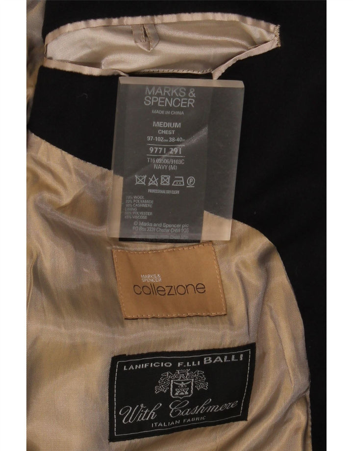 Marks & Spencer Herre Overfrakke UK 38 Medium Navy Blue Wool