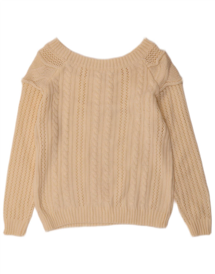 Vintage Dame Boat Neck Jumper Sweater UK 12 Medium Off White