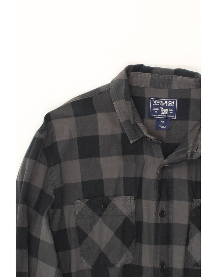 WOOLRICH Boys Flannel Shirt 15-16 Years Grey Gingham Cotton Vintage Woolrich and Second-Hand Woolrich from Messina Hembry 