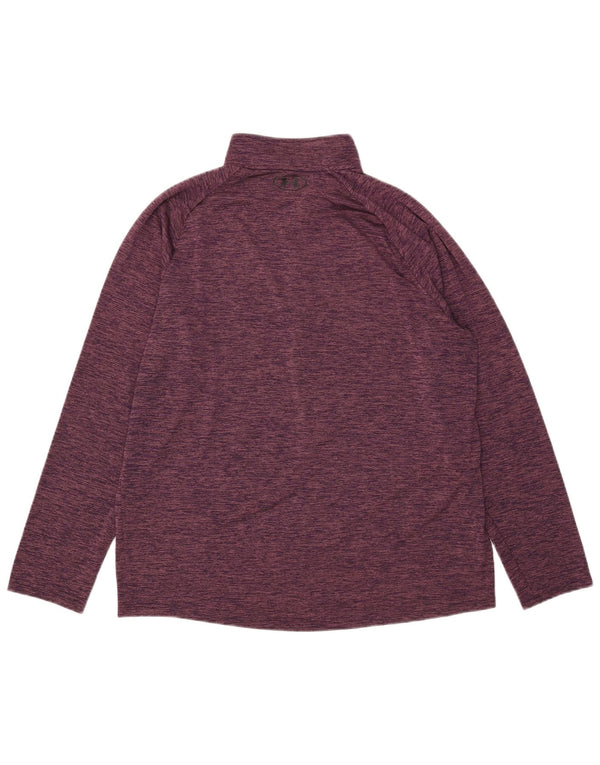Under Armour Womens Zip Neck Pullover Træningsdragt Top UK 18 XL Lilla Flecked