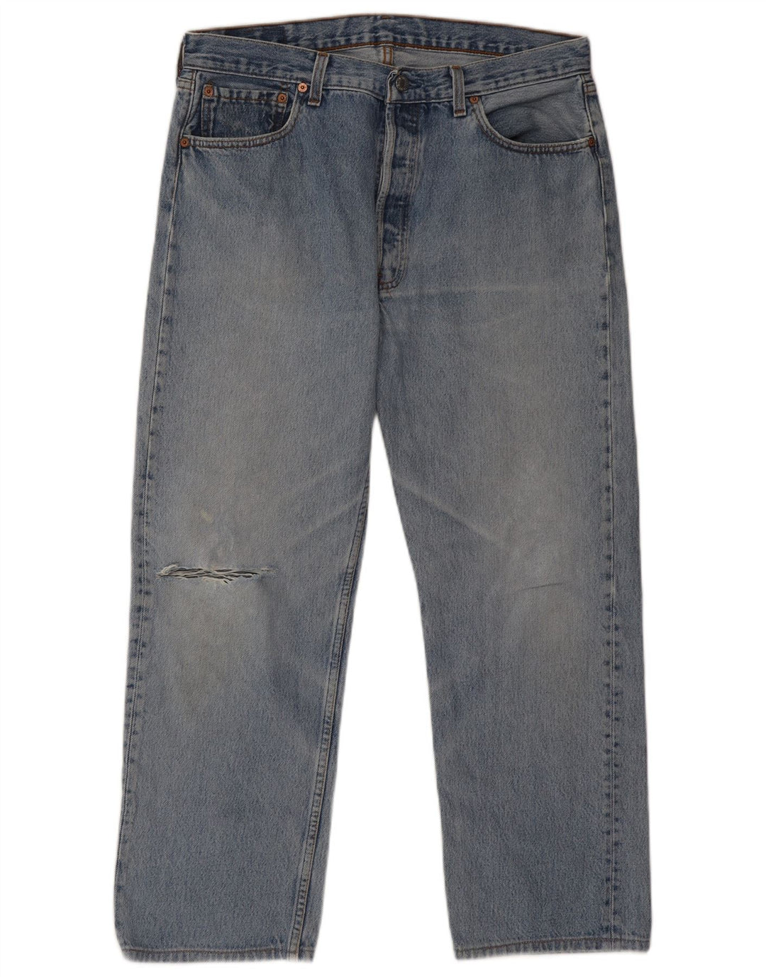 Levi's Herre 501 Distressed Straight Jeans W32 L27 Blå Bomuld