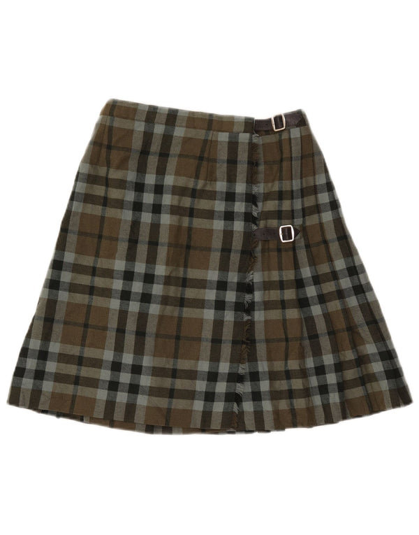 JOHN MORRISON  Womens Wrap Skirt W28 Medium Brown Check Wool
