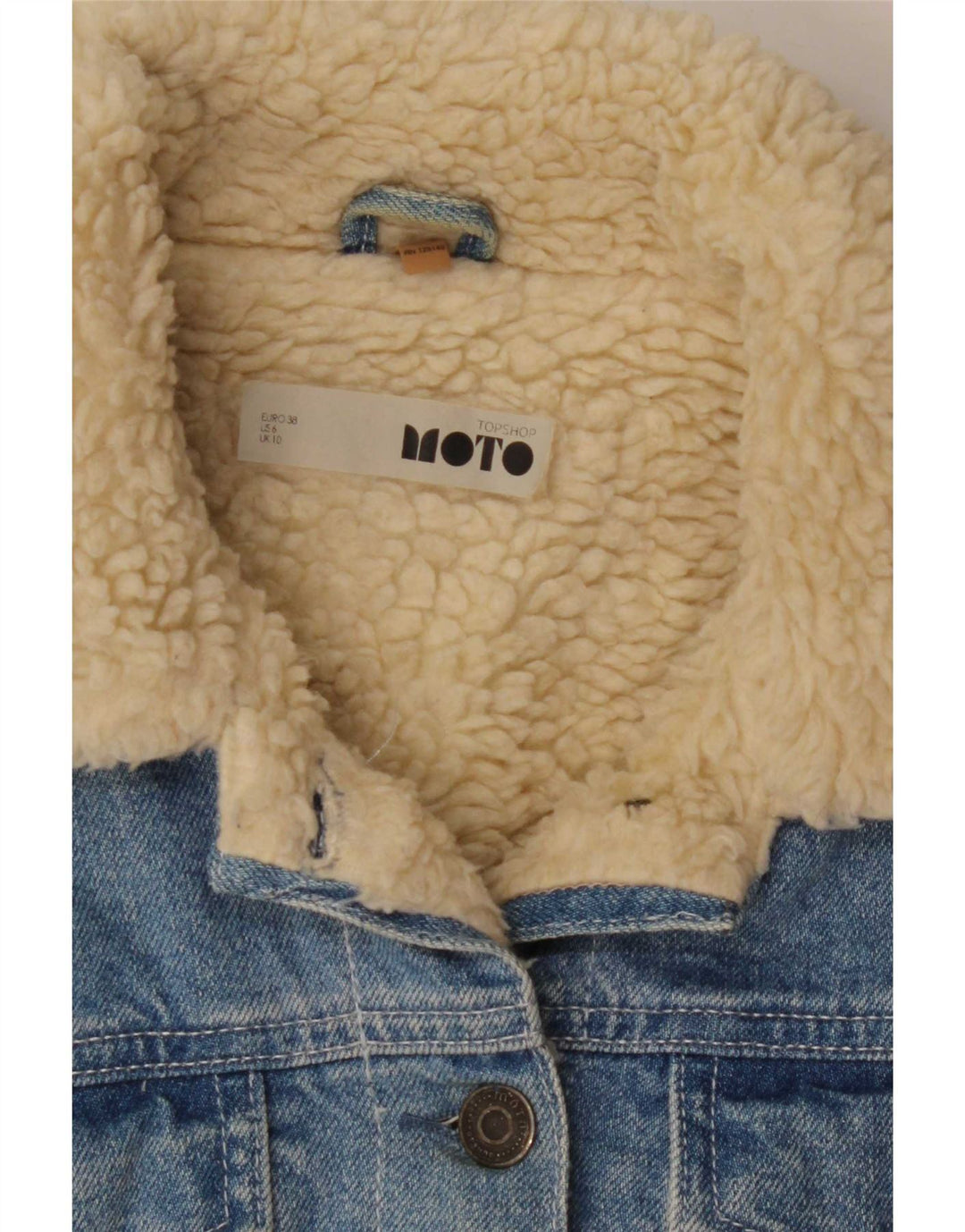 Topshop Dame Sherpa Denim Jacket UK 10 Small Blue Cotton