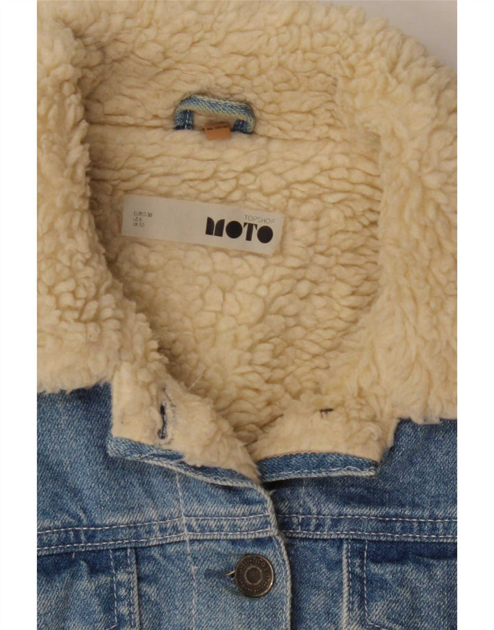 Topshop Dame Sherpa Denim Jacket UK 10 Small Blue Cotton
