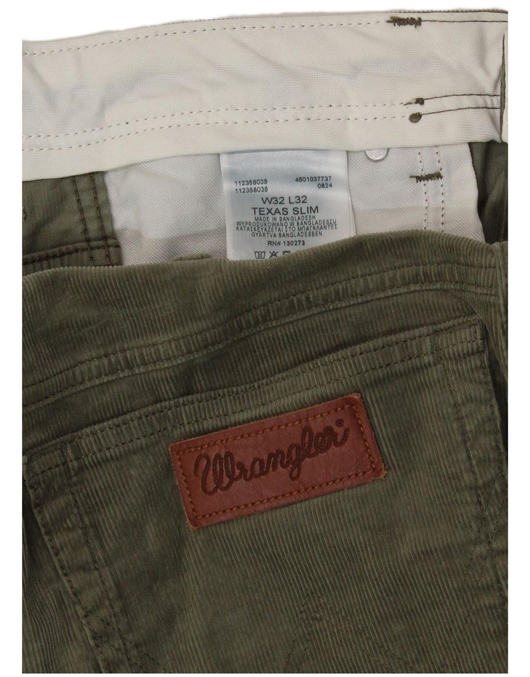 Wrangler Herre Texas Slim Fit Corduroy Bukser W32 L32 Grøn Bomuld
