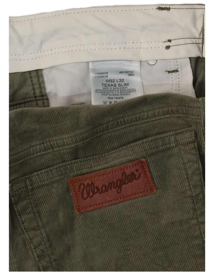 Wrangler Herre Texas Slim Fit Corduroy Bukser W32 L32 Grøn Bomuld
