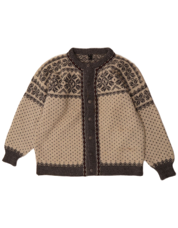Vintage dame cardigan sweater UK 18 XL Off White Fair Isle Wool