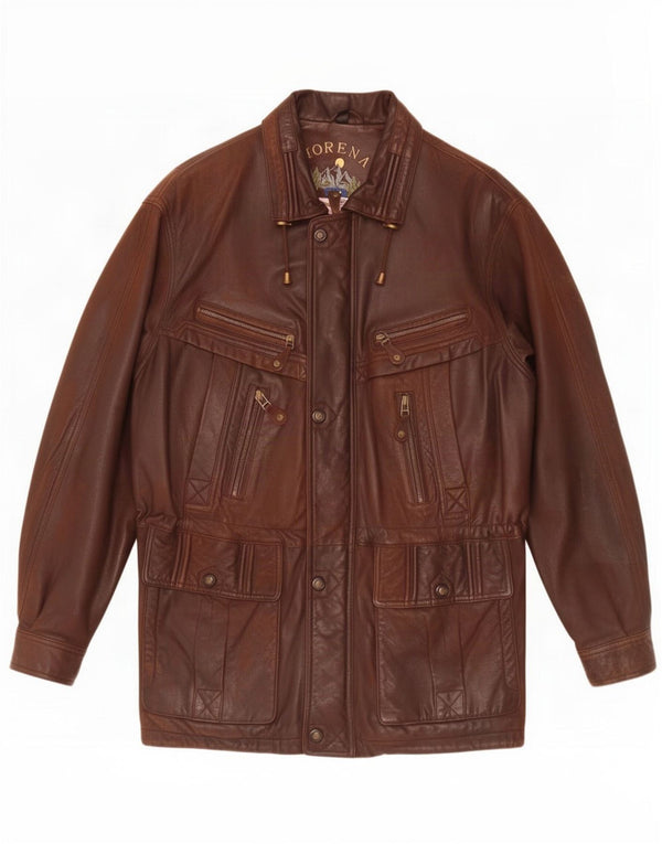 Morena Mens Leather Jacket IT 52 XL Brown