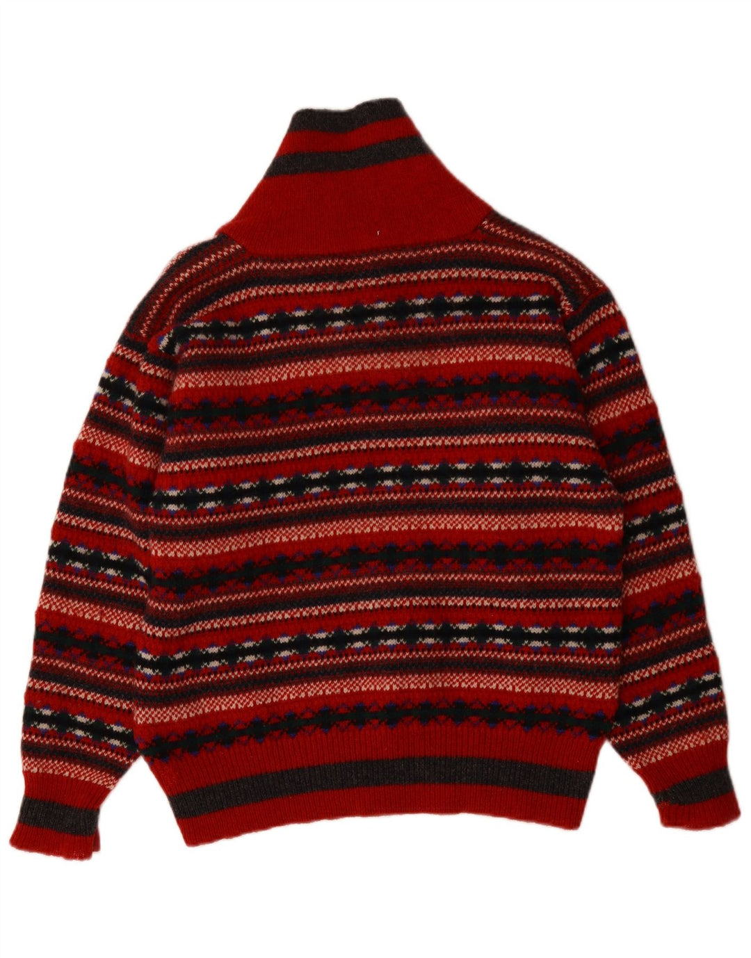 PRINCIPPER Dame Shawl Neck Jumper Sweater UK 14 Medium Red Fair Isle