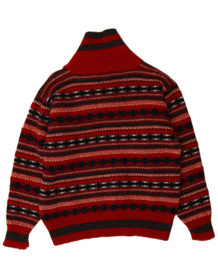 PRINCIPPER Dame Shawl Neck Jumper Sweater UK 14 Medium Red Fair Isle