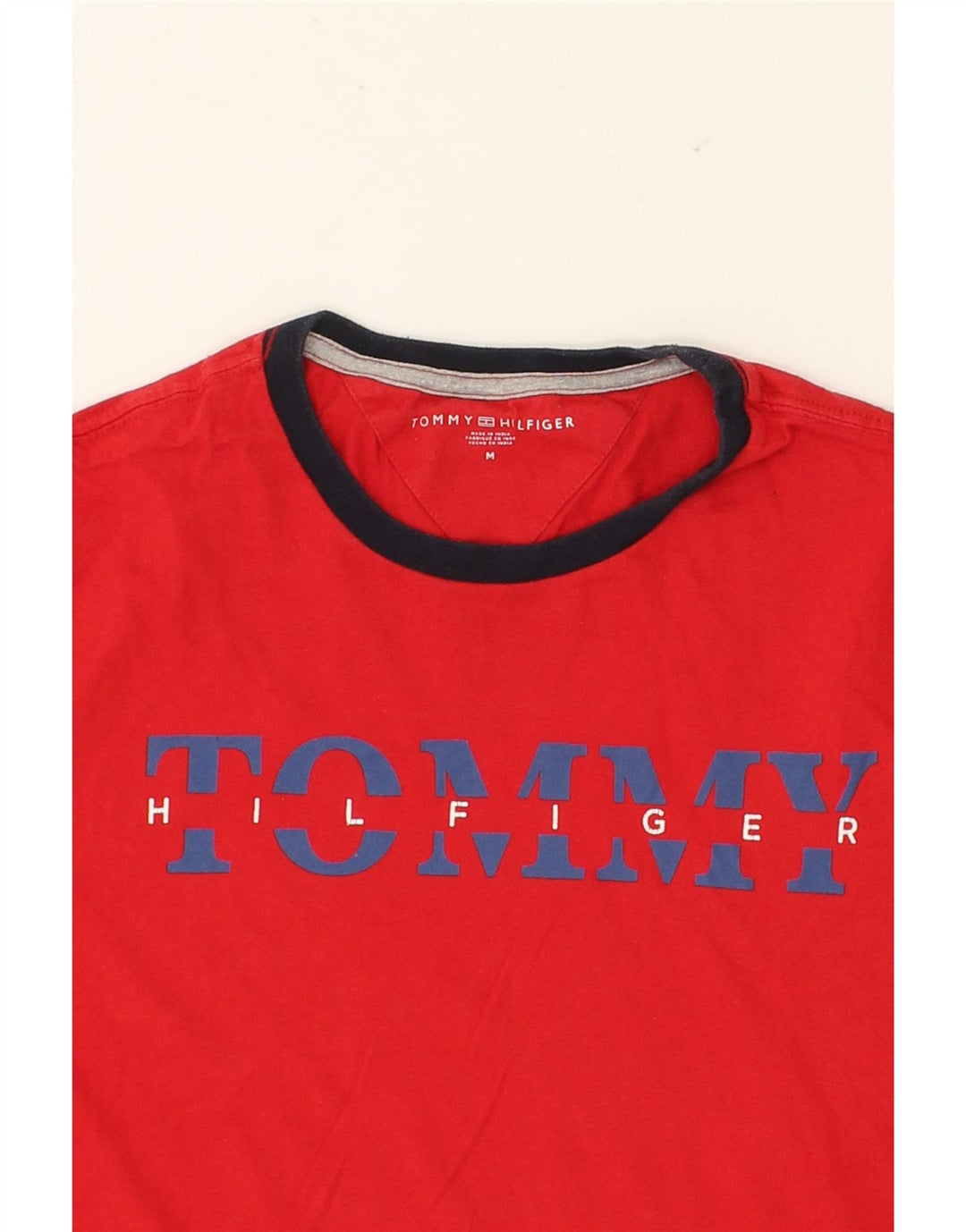 TOMMY HILFIGER Mens Graphic T-Shirt Top Medium Red Cotton Vintage Tommy Hilfiger and Second-Hand Tommy Hilfiger from Messina Hembry 